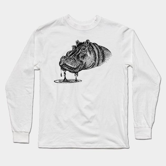 Hippo Dot Drawing Long Sleeve T-Shirt by Welcome To Chaos 